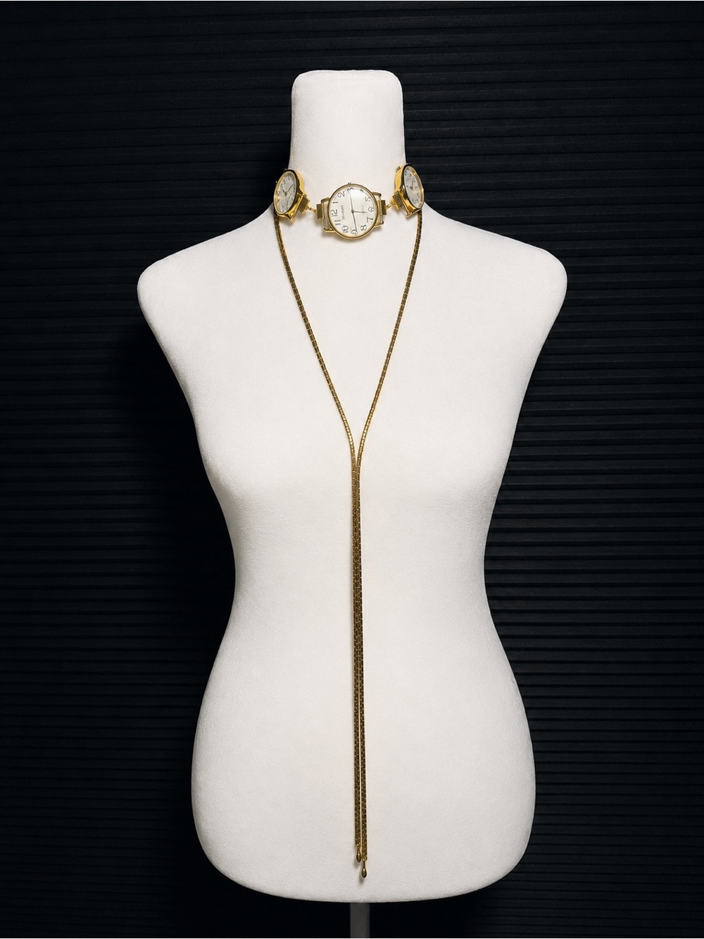 Gold-Tone Multi Watch Face Choker & Lariat Necklace Set